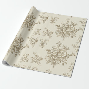 Elegant Vintage Beige Gold Floral Wrapping Paper