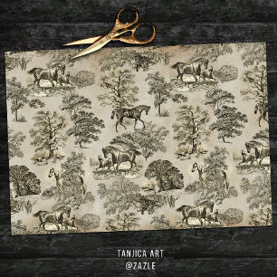 Elegant Vintage Beige Horse Toile Kraft Tissue Paper