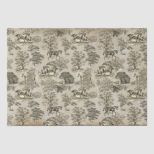 Elegant Vintage Beige Horse Toile Kraft Tissue Paper