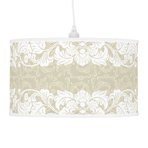 Elegant Vintage Beige Lace White Floral Border Hanging Lamp