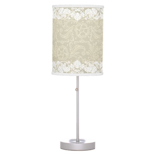 Elegant Vintage Beige Lace White Floral Border Table Lamp