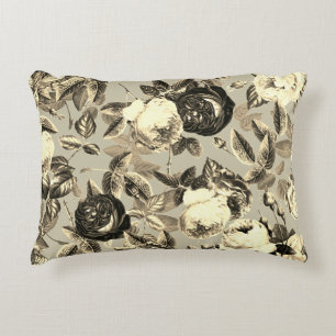 Elegant Vintage Beige Roses Accent Pillow