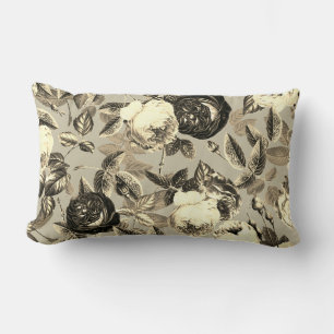 Elegant Vintage Beige Roses Lumbar Pillow
