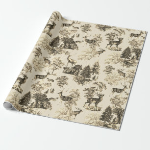 Elegant Vintage Beige Sepia Deer in Woodland Wrapping Paper