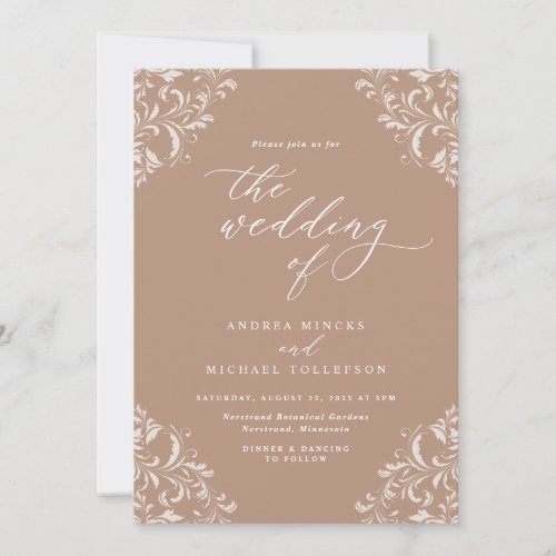 Elegant Vintage Beige Taupe Wedding Invitation