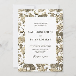 Elegant Vintage Beige White Toile Deer Invitation