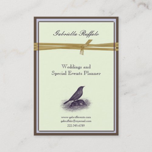 Elegant Vintage Bird Brown Damask and Purple Business Card