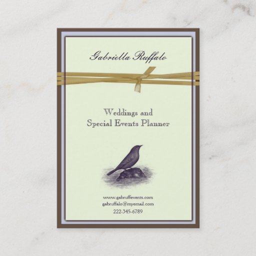 Customizable Elegant Vintage Bird Brown Damask and Purple Business Card
