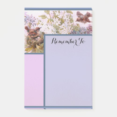 Elegant Vintage Birds And Flowers Blue Purple Post_it Notes