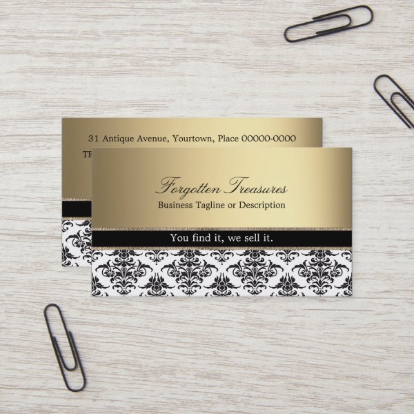 Elegant Vintage Black and White Damask Antique Business Card