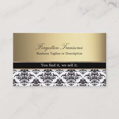 Elegant Vintage Black and White Damask Antique Business Card