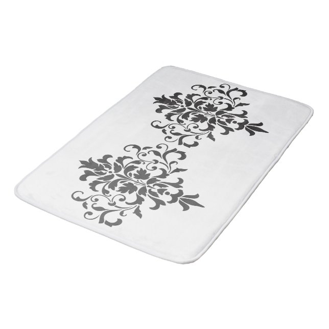 Elegant Vintage Black and White Damask Bath Mat (Angled)
