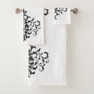 Elegant Vintage Black and White Damask Bath Towel Set
