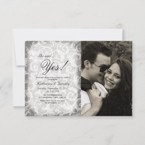 Elegant Vintage Black and White Damask Invitation