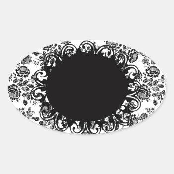 Elegant Vintage Black And White Floral Oval Sticker by QuoteLife at Zazzle