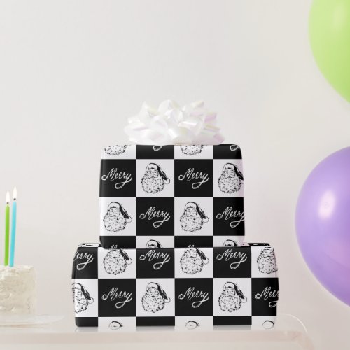 Elegant Vintage Black and White Santa Christmas Wrapping Paper