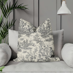 elegant vintage black and white toile de jouy throw pillow