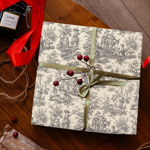 elegant vintage black and white toile de jouy wrapping paper