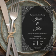 elegant vintage black and white wedding invitation