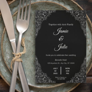 elegant vintage black and white wedding invitation