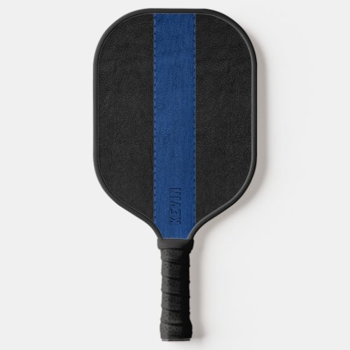 Elegant Vintage Black  Blue Stitched Leather Pickleball Paddle