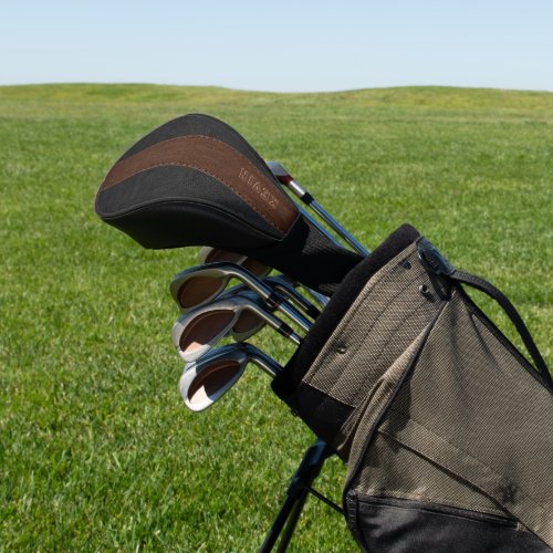 Elegant Vintage Black  Brown Stitched Leather Golf Head Cover
