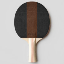 Elegant Vintage Black & Brown Stitched Leather Ping Pong Paddle
