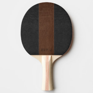 Elegant Vintage Black & Brown Stitched Leather Ping Pong Paddle