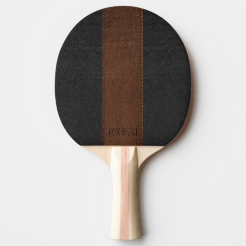 Elegant Vintage Black  Brown Stitched Leather Ping Pong Paddle