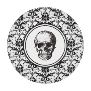 Elegant Vintage Black Damask Pattern Skull Cutting Board