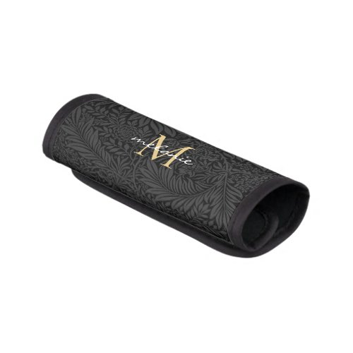 Elegant Vintage Black Floral Gold Monogram Luggage Handle Wrap