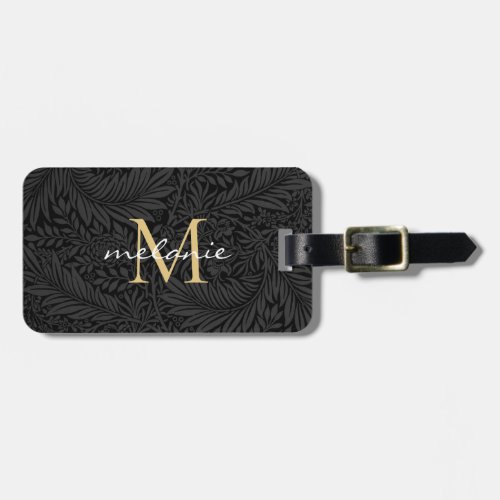 Elegant Vintage Black Floral Gold Monogram Luggage Tag