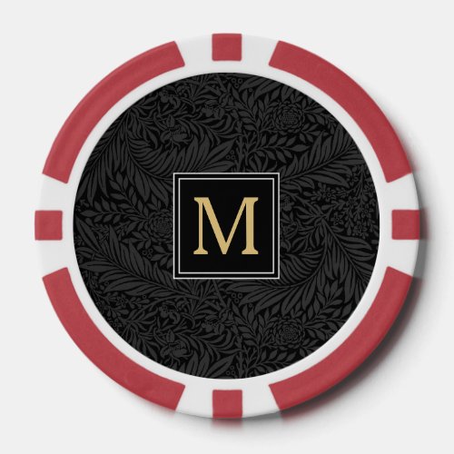 Elegant Vintage Black Floral Gold Monogram Poker Chips