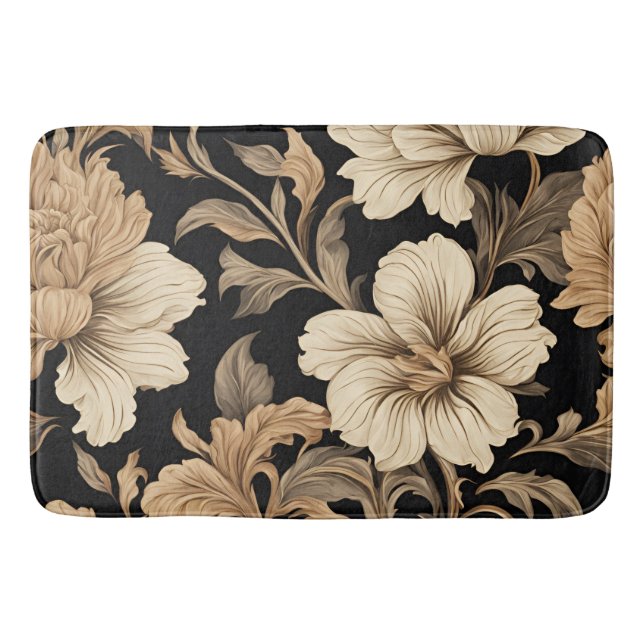Elegant Vintage Black Floral Pattern Bath Mat (Front)