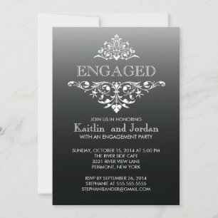 Elegant Vintage Black Flourish Engagement Party Invitation