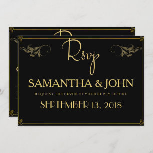 Elegant Vintage Black Gold Classic Rsvp Invitation