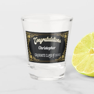 Elegant Vintage Black Gold Graduation Monogram Shot Glass