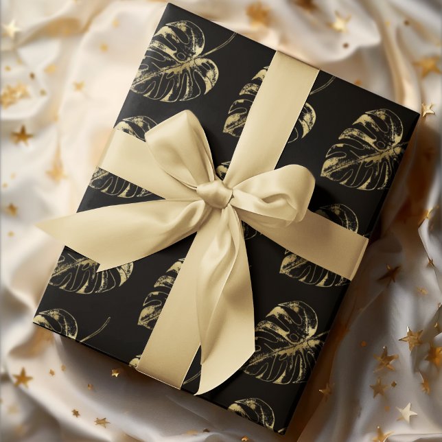 Elegant Vintage Black Gold Leaves Wedding  Wrapping Paper (Creator Uploaded)