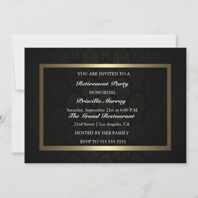 Elegant Vintage Black & Gold Retirement Party Invitation (Front)