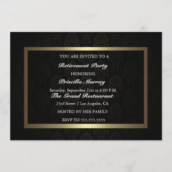 Elegant Vintage Black & Gold Retirement Party Invitation by CleanGreenDesigns at Zazzle