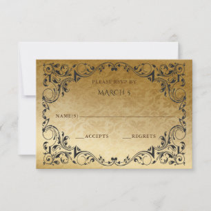 Elegant Vintage Black Gold RSVP Card