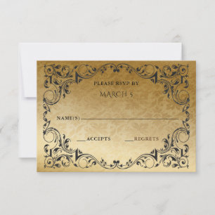 Elegant Vintage Black Gold RSVP Card