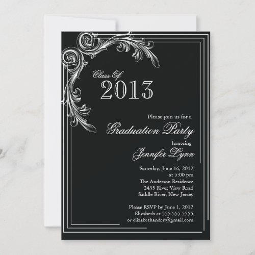 Elegant Vintage Black Graduation Party Invitation