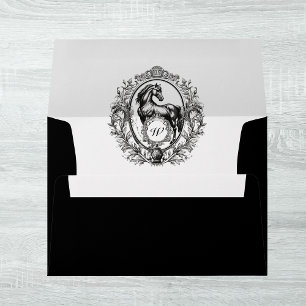 Elegant Vintage Black Horse Equestrian Monogram Envelope