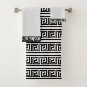 Elegant Vintage Black & Light Gray Greek Pattern Bath Towel Set