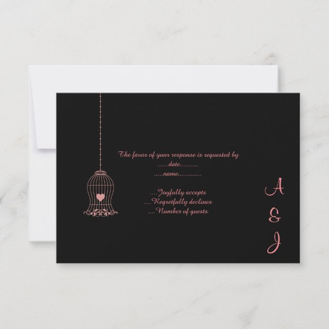 ELEGANT VINTAGE BLACK PINK BIRDCAGE CUSTOM RSVP CARD (Front)