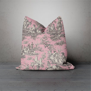 Elegant vintage black pink toile de jouy throw pillow