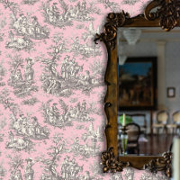 Elegant vintage black pink toile de jouy