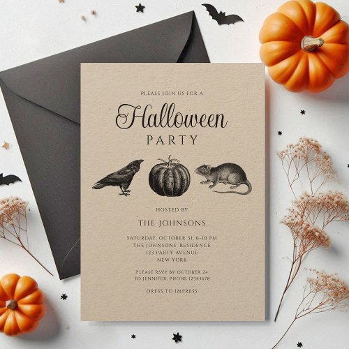 Elegant Vintage Black Pumpkin Halloween Invitation