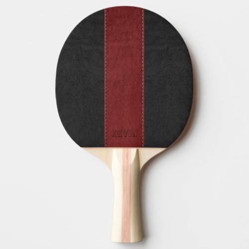 Elegant Vintage Black  Red Stitched Leather Ping_Pong Paddle